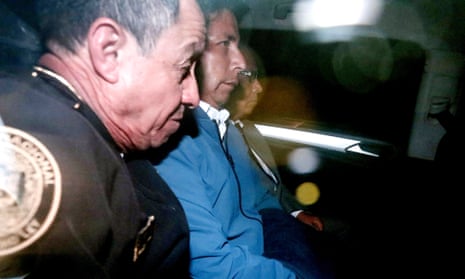 Pedro Castillo is seen detained in a police vehicle in Lima, Peru, on 7 December. 