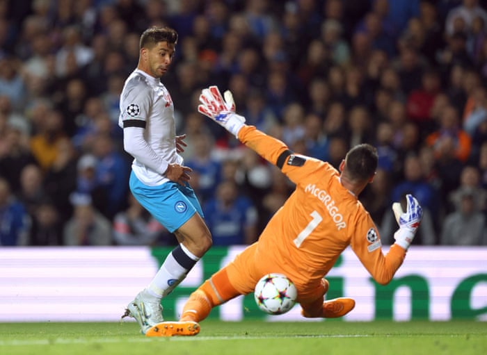 Manchester City v Dortmund, Rangers v Napoli: Champions League – live | Champions League 4 Napoli's Giovanni Simeone is thwarted by Rangers' veteran keeper Allan McGregor.