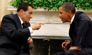 Mubarak speaking to Barack Obama in the Oval Office of the White House in Washington in 2010.