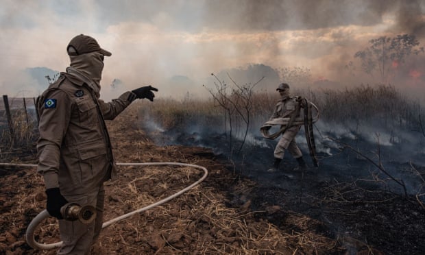 Firefighters at work in Mato Grosso in the Amazon basin, Brazil.