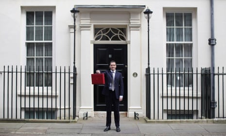 George Osborne on his way to present his last budget before the general election on 7 May.