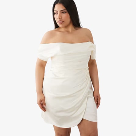 ASOS DESIGN Curve satin off shoulder mini dress in ivory