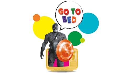 Illustration of super hero with Go To Bed in speech bubble