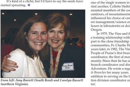 The May 2006 issue of Vine and Branches, produced by People of Praise, shows Amy Coney Barrett in the photo at a People of Praise Leaders’ Conference for Women in 2006.