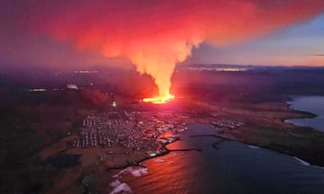 A volcanic eruption on the outskirts of the evacuated town of Grindavik.