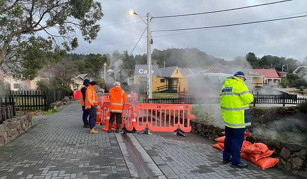 Police have fenced off the fumarole sinkhole into which the woman fell in Whakarewarewa village, Rotorua, New Zealand.
