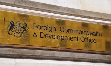 A brass sign for the Foreign, Commonwealth and Development Office