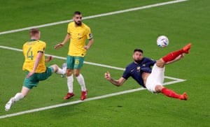 Giroud launches a spectacular attempt at goal.