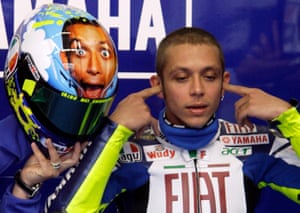 Rossi and his bespoke helmet painted during free practice at the Italian MotoGP at Mugello, in 2008.