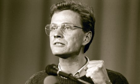 A young Westerwelle speaks at the party convention of the Free Democratics in Hanover.