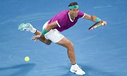 Nadal whips a forehand return across the court