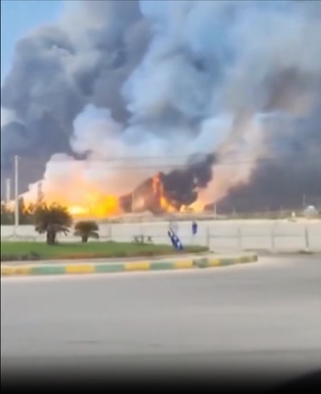 This video grab shows the fire at Iran’s South Pars gasfield on Wednesday.