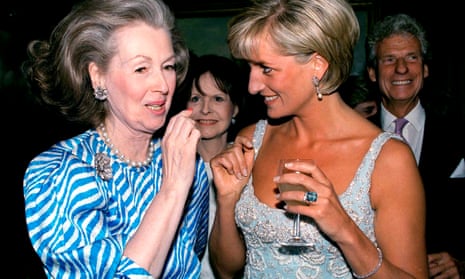 Raine Spencer, left, with Diana, Princess of Wales, her stepdaughter during her marriage to Earl Spencer, at a private viewing at the auctioneer’s Christies of dresses worn by the princess to be sold in aid of the Aids Crisis Trust and the Royal Marsden hospital cancer fund, in 1997. 