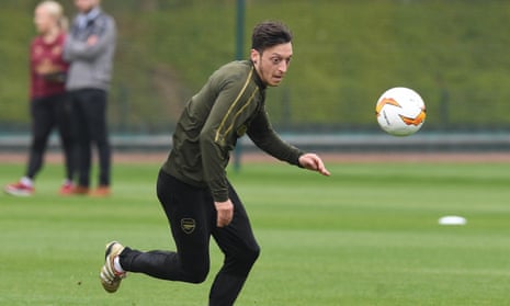 Mesut Özil prepares for the first leg of Arsenal’s Europa League semi-final against Valencia on Thursday.