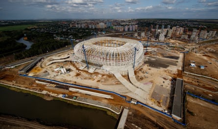 A general view of the construction site of the Mordovia Arena.