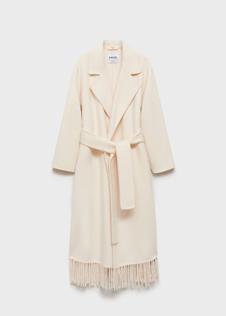 Cream wool fringe edge coat