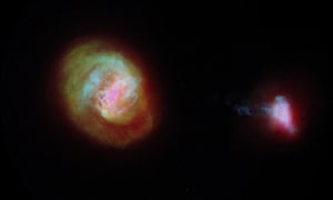 A 3D map showing the Large Magellanic Cloud (left) and the Small Magellanic Cloud made by astronomers using data from Gaia