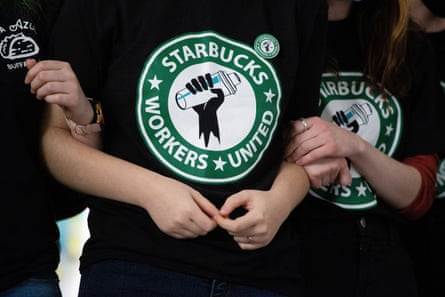 people wear shirts that say ‘Starbucks workers united’