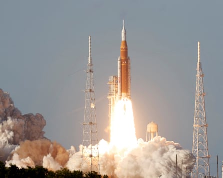Nasa’s Artemis II mission lifts off from the Kennedy Space Center in Florida, US, yesterday.