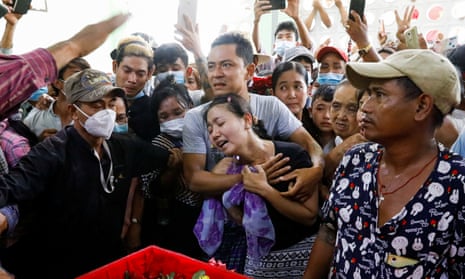 Family members attend the funeral in Yangon of Zaw Myat Linn, a member of Myanmar’s pro-democracy opposition. 