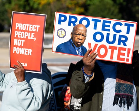 Voting rights activists protest outside the US supreme court.