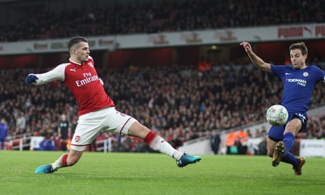 Granit Xhaka shoots to score Arsenal's second goal.