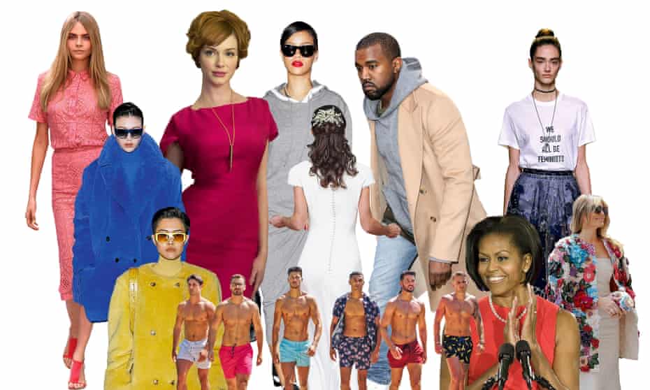 Web montage of images of (from left): Cara Delevingne; polo necks on the catwalk; Love Island; Christina Hendricks; Rihanna; Pippa Middleton; Kanye West; Michelle Obama;  slogan T-shirts; Melania Trump.