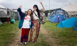A festivalgoer wears a Jeremy Corbyn t-shirt in the Pyramid camping area