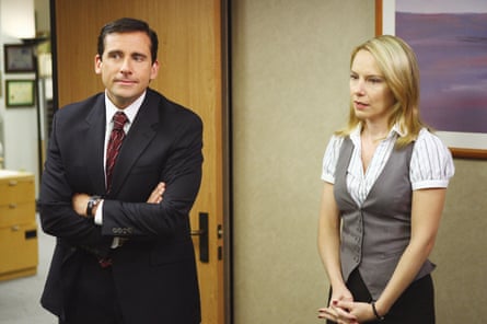 Steve Carell as Michael Scott and Amy Ryan as Holly Flax in The Office (US)