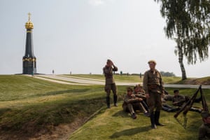 A unit dresses to re-enact Soviet Russia during WWII as part of their historical education at the Historical-War Camp, in Borodino. The camp offers reenactments of historical periods of war. Borodino is famous for a battle fought on 7 Sep 1812 - the deadliest day of the Napoleonic Wars. 350 adolescents are in attendance, ranging in ages from 11 to 16.