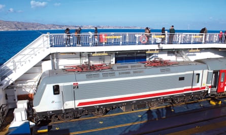 The train is shunted on to the ferry at Villa San Giovanni.