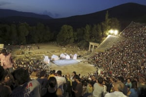 A performance of Aristophanes’s 2,400-year-old play Ecclesiazusae at the ancient Greek amphitheatre of Epidaurus in August 2015