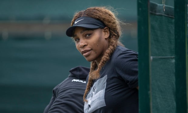 Serena Williams getting ready to for a practice session at Wimbledon on Sunday.