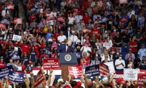 President Donald Trump speaks at BOK Center during his rally in Tulsa, Oklahoma on 20 June 2020. The head of the Tulsa-County Health Department says Trump’s campaign rally in late June “likely contributed” to a dramatic surge in new coronavirus cases there.