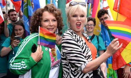 Jennifer Saunders and Joanna Lumley joined the Pride parade to promote Absolutely Fabulous: The Movie.
