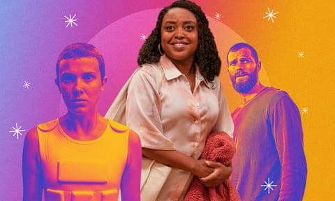 From left … Millie Bobby Brown in Stranger Things, Quinta Brunson in Abbott Elementary, Jamie Dornan in The Tourist.