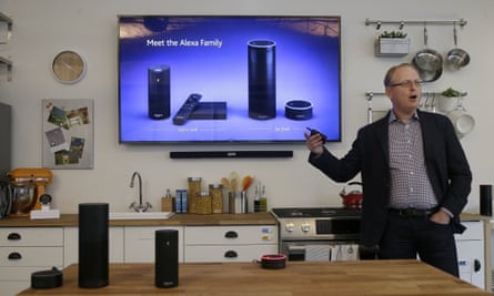 David Limp, Amazon senior vice president of devices, speaks about Alexa family devices, such as the Amazon Tap and Echo Dot, in San Francisco.