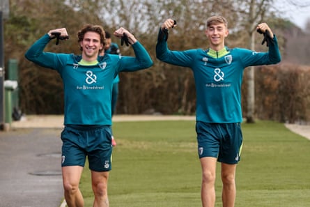 Illia Zabarnyi (left) with Dean Huijsen during Bournemouth training