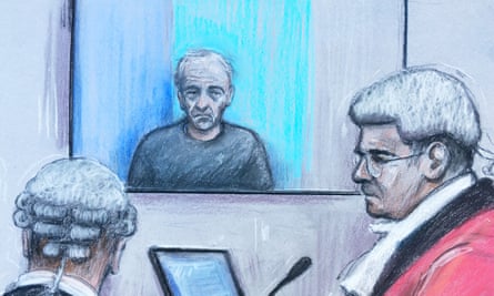 Court artist sketch of Barry Bennell appearing via videolink at Liverpool Crown Court