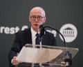 UK's Work and pensions secretary, Pat McFadden, makes a speech behind a Perspex lectern about youth unemployment