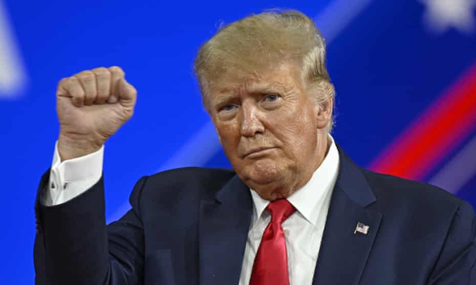 President Trump Speaks at Conservative Political Action Conference in Orlando, Florida - 26 Feb 2022<br>Mandatory Credit: Photo by Joe Marino/UPI/REX/Shutterstock (12825143s) President Donald Trump pumps his fist following his speech at the Conservative Political Action Conference (CPAC22) in Orlando, Florida on Saturday, February 26, 2022. President Trump Speaks at Conservative Political Action Conference in Orlando, Florida - 26 Feb 2022