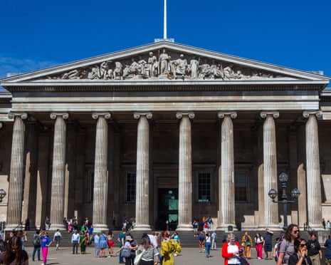 Front of British Museum under bright blue sky
