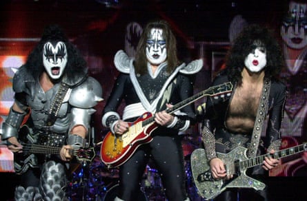 Frehley, centre, with, left, Gene Simmons, and Paul Stanley of Kiss at their final concert together, at Carrara Stadium in Queensland, Australia, in 2001.