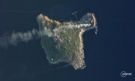 Smoke rising from Snake Island on 8 May