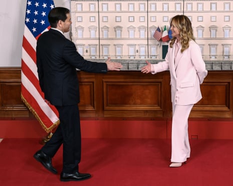 Italian prime minister Giorgia Meloni meets US secretary of state Marco Rubio at Chigi Palace, in Rome, Italy.