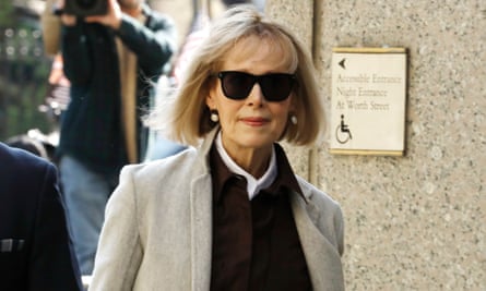 E Jean Carroll arrives in court on the first day of the civil trial against Donald Trump.