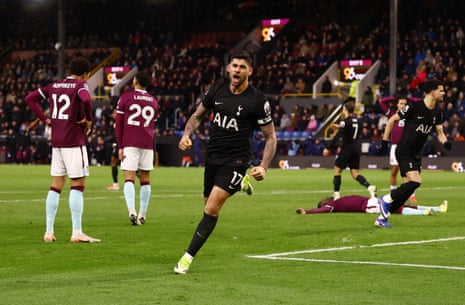Tottenham Hotspur's Cristian Romero celebrates scoring their second goal to make it 2-2 in the 90th minute.