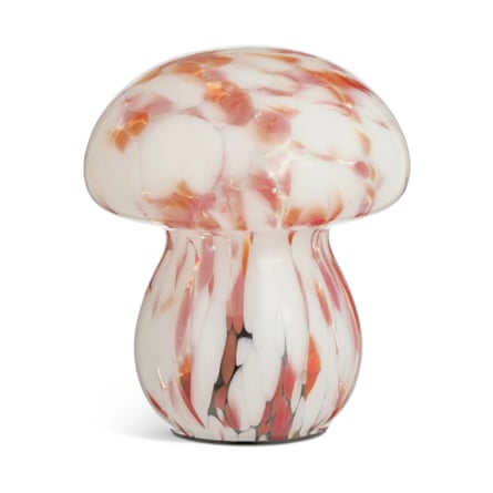 Habitat Mushroom Glass Battery Powered Table Lamp in white and rust.
