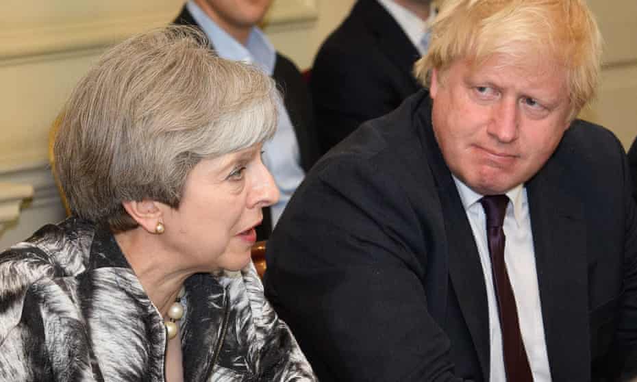 The prime minister, Theresa May, with the former foreign secretary Boris Johnson