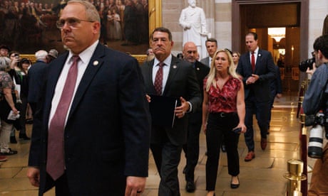 US House Managers Deliver Articles of Impeachment Against US Secretary of Homeland Security Alejandro Mayorkas to the US Senate, Washington, District of Columbia, USA - 16 Apr 2024<br>Mandatory Credit: Photo by REX/Shutterstock (14438524h) United States Representative Marjorie Taylor Greene (Republican of Georgia) along with other House Impeachment Managers walk back to the House side of the Capitol after having delivered the articles of impeachment of United States Secretary of Homeland Security Alejandro Mayorkas to the Senate Chamber. US House Managers Deliver Articles of Impeachment Against US Secretary of Homeland Security Alejandro Mayorkas to the US Senate, Washington, District of Columbia, USA - 16 Apr 2024